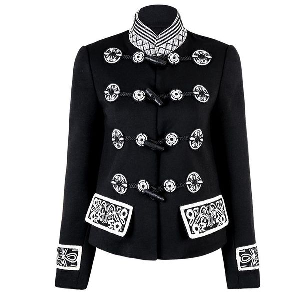 

women's jackets vintage embroidered women jacket autumn winter handsome navy style slim cardigan short coat add cotton to keep warm, Black;brown