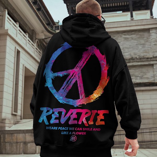 

men's hoodies oversized spring autumn casual hoodies sweatshirts reverie letters printed streetwear hip hop sweatshirt male, Black