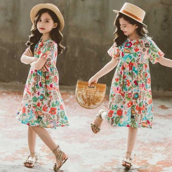 

for summer dresses girls 2021 new children floral short sleeved dress bohemian elegant princess party dress girl clothes 2 to 12, Red;yellow