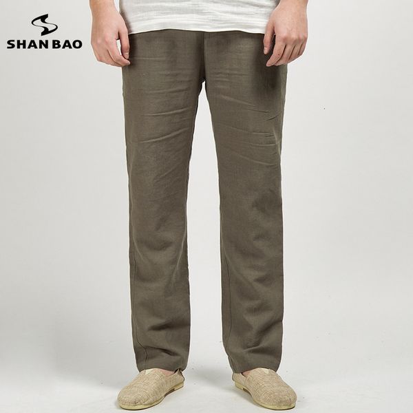 

summer chinese style solid men's linen straight line down pants business, Black