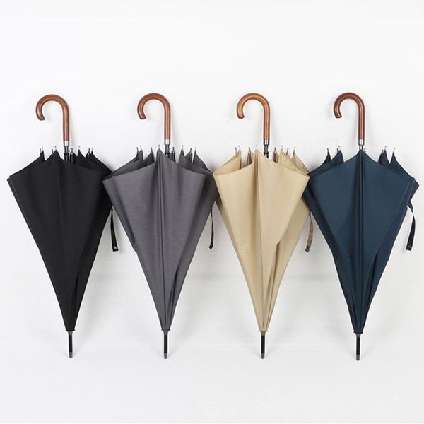 

umbrellas tiohoh automatic long-handle umbrella 4 colors 8k strong windproof wooden handle large women men anti uv parasol