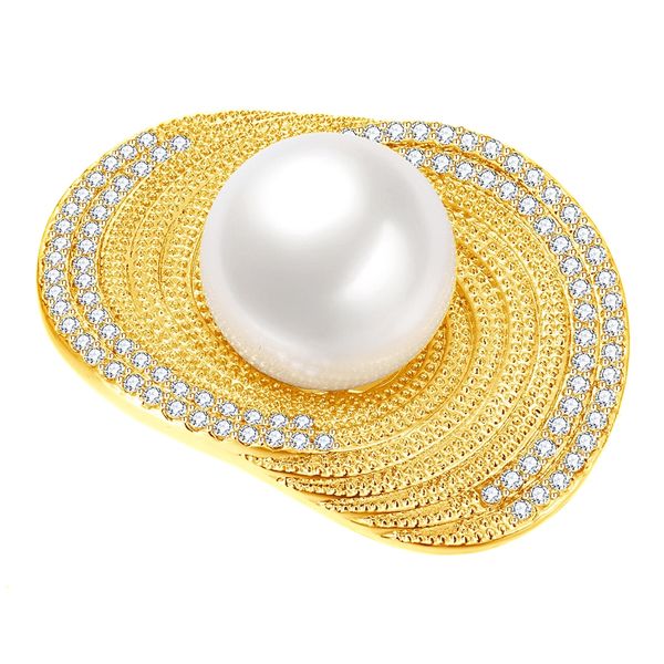 

trendy 14mm white/gray pearl big brooch pin with shiny zircon rhodium/gold-plating brass jewelry for wife