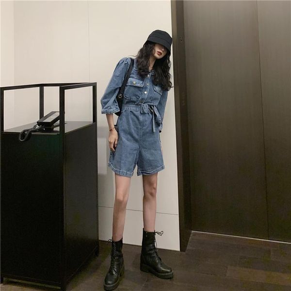 

women's jeans vintage overalls and denim jumpsuits for thin summer shorts, Blue