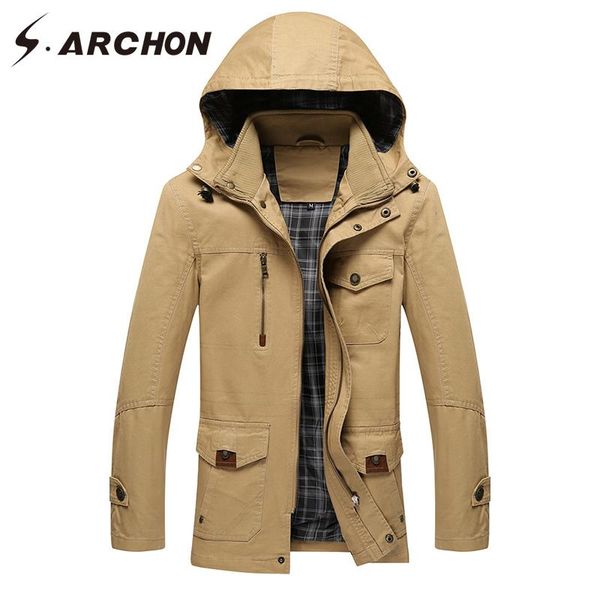 

men's jackets s.archon autumn casual slim fit tactical jacket hoodies windbreaker military cotton coat plus size pockets brand clothing, Black;brown