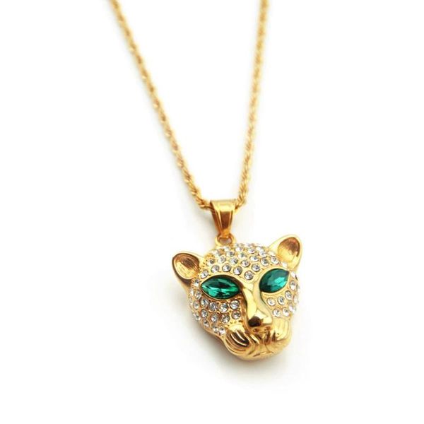 

pendant necklaces hip hop rhinestones paved bling iced out gold silver color leopard animal pendants necklace for men rapper jewelry drop