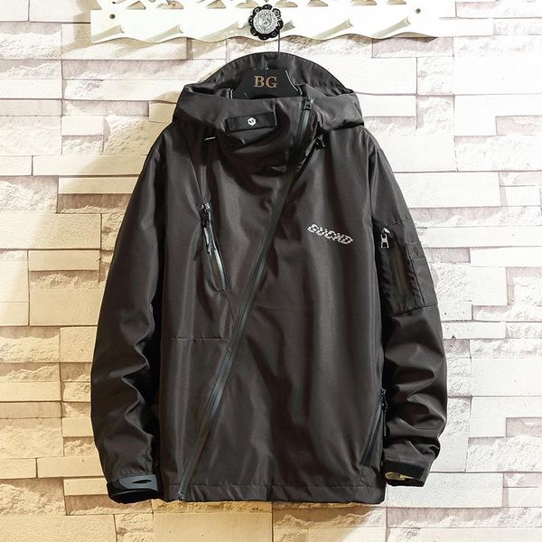 

men's jackets men hooded jacket 2021 spring streetwear casual windproof coats black white plus size man zipper outwear overcoat, Black;brown