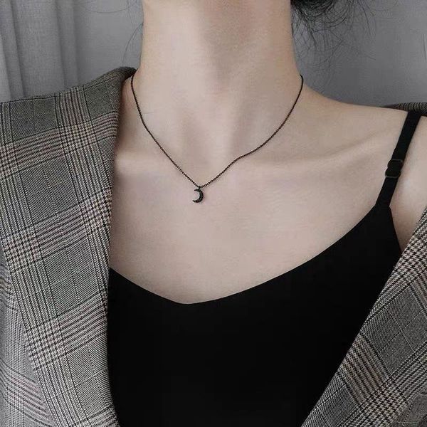 

chains ins black moon necklace niche female tide cold wind clavicle chain simple temperament net red neck, Silver