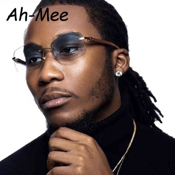 

sqaure brand designer sunglasses men women sun glasses wood frames rimless black eyeglasses fashion eyewear gafas de sol, White;black