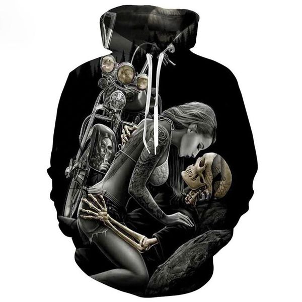 

men's hoodies & sweatshirts hoodie men/women 3d motorcycle skull print long-sleeved style harajuku 2021 autumn/winter premium jacket, Black