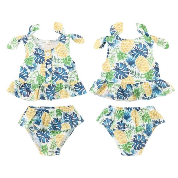 

summer baby infant swimsuit 2pcs clothing set printing strap swimwear swimming trunks light green one-pieces, Black