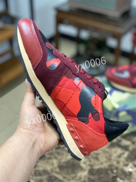 

camouflage sneaker womens mens 39-46 rivet shoes studded flats mesh camo suede leather casual trainers xg210705, Red;white