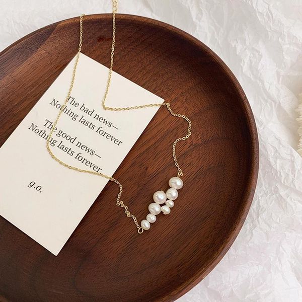 

pendant necklaces freshwater pearl interlaced clavicle chain female summer necklace accessories, Silver