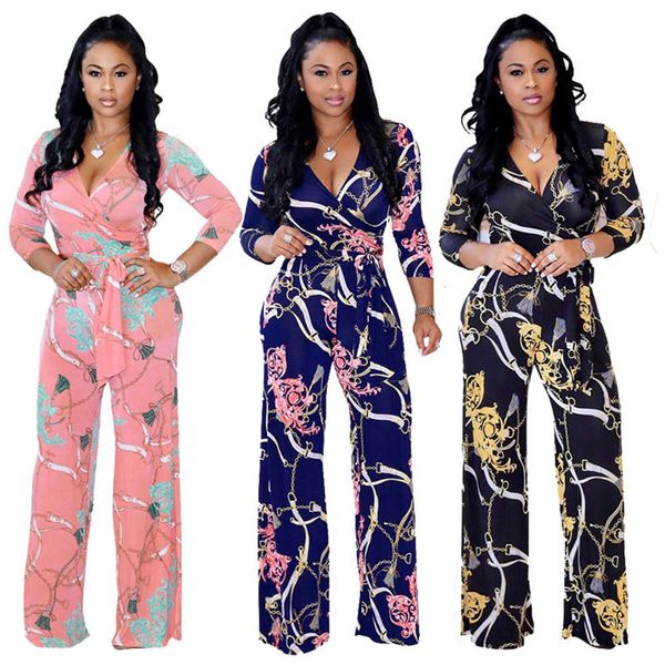

printed women's 2021 summer solid v-neck casual jumpsuit, Black;white