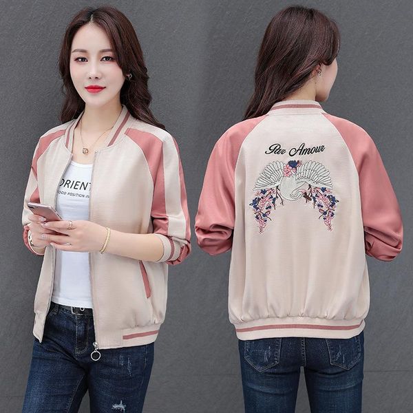 

women's jackets embroidered jacket 2021 autumn baseball spring and versatile short, Black;brown