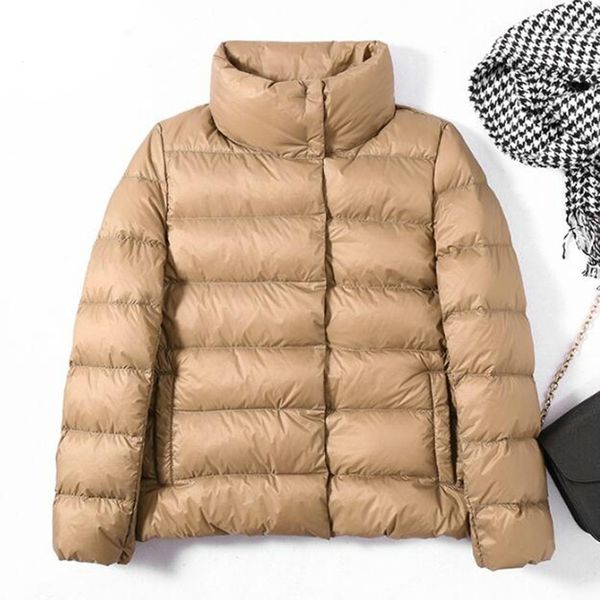 

winter oversize duck down jacket stand collar ultra light puffer coat female warm casual parkas korean outwear 210602, Black