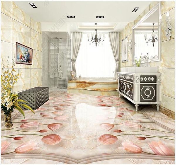 

wallpapers custom po 3d pvc flooring self adhesion sticker european style marbled tulip flowers bedroom wallpaper for walls 3 d