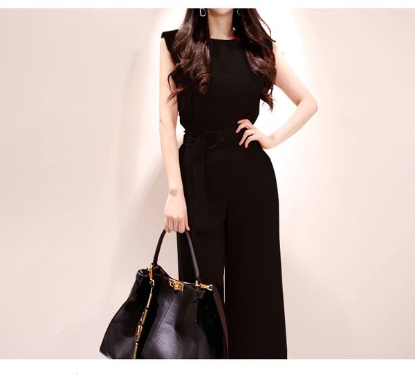 

casual dresses sleeveless workwear office ol jumpsuits black lady elegant wrap bodice long wide leg jumpsuit zlg6, Black;gray