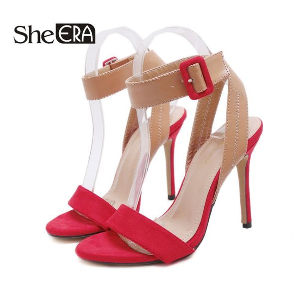 

summer mixed colors women sandals peep toe flock buckle strap 11.5cm heel high heels band party office ladies shoes, Black