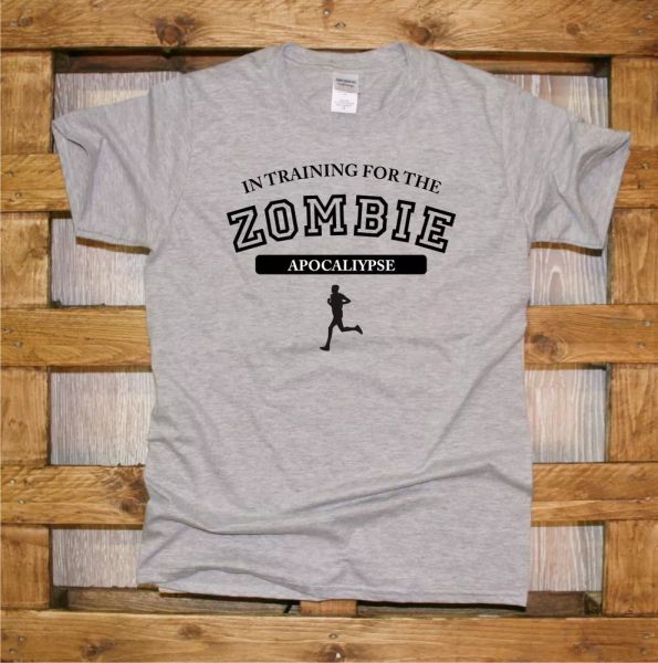

j338 grid in training for the zombie apocaliypse movitacion fun t-shirt, White;black