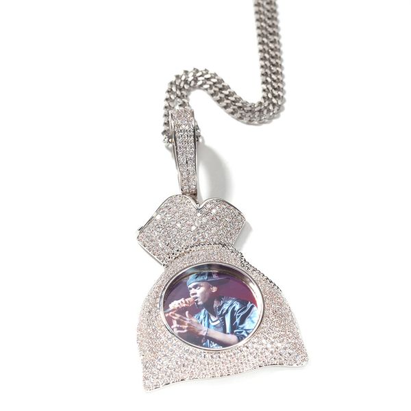 

custom ps necklace fashion gold plated purse memory iced out pendant mens hip hop necklaces jewelry, Silver