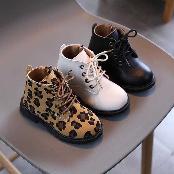 

autumn winter boys girls footwears kids soft-soled martin boots for children 1-6y leopard casual boot non-slip zipper shoes 210918, Black;grey