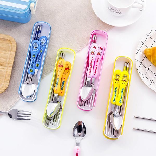 

dinnerware sets 3pcs/set kawaii cute cat stainless steel kitchen supplies chopsticks utensil flatware spoon fork for kids children 1