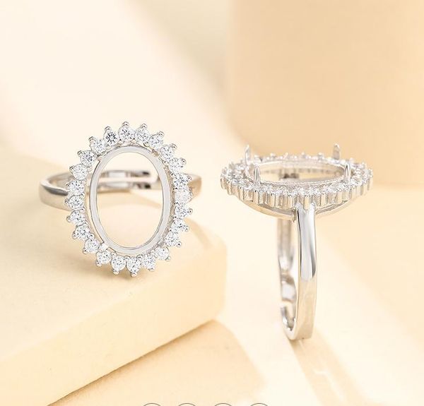 

cluster rings 10*14mm 925 sterling silver semi mount bases blanks base blank pad ring setting set diy women a5540, Golden;silver