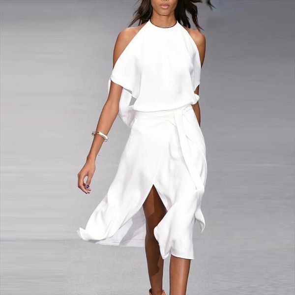 

solid split halter womens dresses sleeveless backless lace up bandage female long summer office lady vestidos, Black;gray