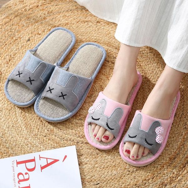 

slippers shoes women linen antiskid sandalias mujer, Black