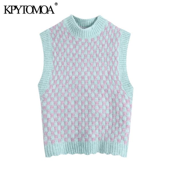 

women fashion with o neck knitted vest sweater vintage sleeveless female waistcoat chic 210420, Black;white