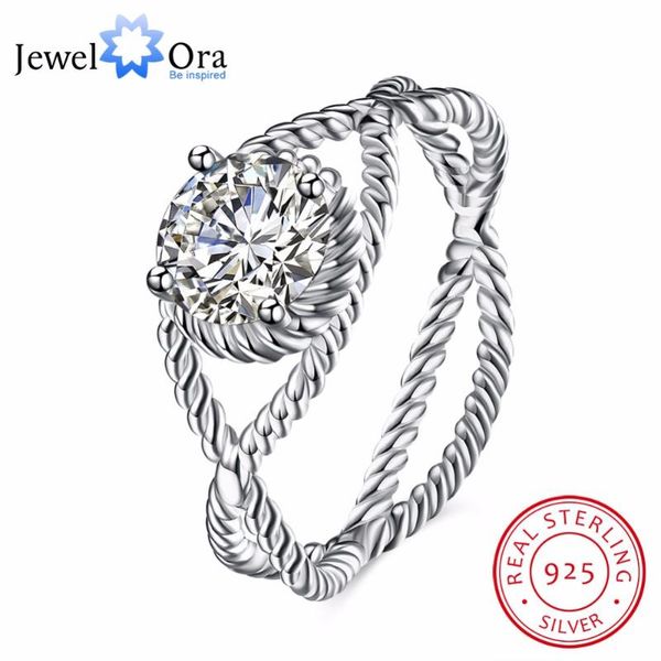 

cluster rings solid 925 sterling silver ring design 9mm stone cubic zirconia jewelry women for party (jewelora ri102585), Golden;silver