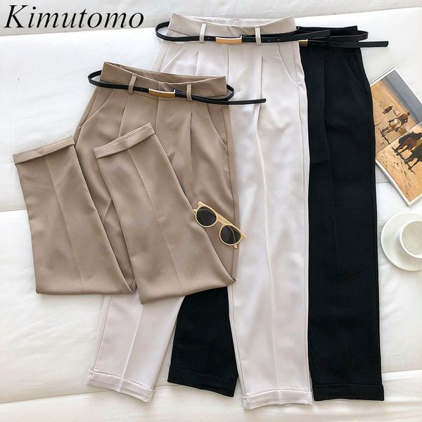Kimutomo Kore Chic Pantolon Kadınlar İlkbahar Yaz Moda Kadın Basit Katı Yüksek Bel Kemer Harem Pantolon Rahat 210521