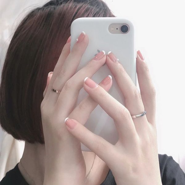 

enhancement finished product removable wearable fake nail patch paste durable waterproof white french 24, Red;gold