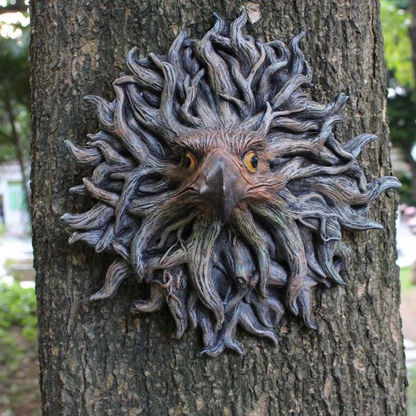 

garden decorations tree wall hanging ornaments eagle-head statue gardening decoration statuette figurines resin simulation animals head