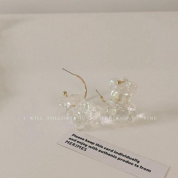 

stud fashionable vintage s925 jelly bear transparent acrylic earrings girl hipster simple party jewelry, Golden;silver