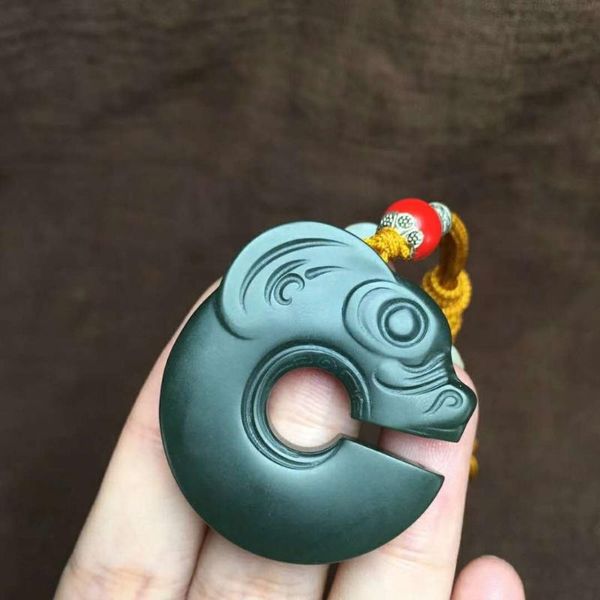 

lockets h20#hetian yuqing yuyu pig dragon pendant, jade is delicate and moist, Silver