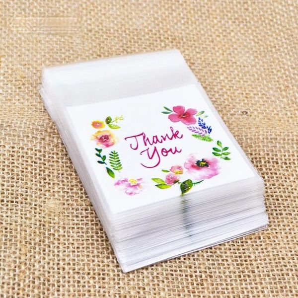 

gift wrap 100pcs plastic bags thank you cookie&candy bag self-adhesive for wedding birthday party biscuit baking packaging