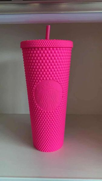 

2021 starbucks studded cup tumblers 710ml barbie pink matte black plastic mugs with straw factory supply