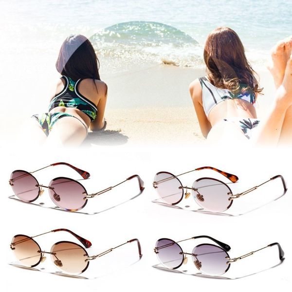 

luxury designer sunglasses design rimless fashion trend protection eyewear outdoor driving metal legs oval shape uv400 brand designer, White;black