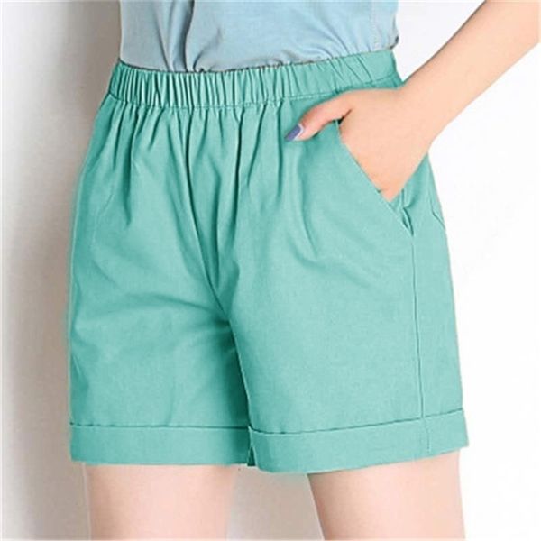 

summer casual women shorts solid cotton linen high waist loose for girls soft cool female short s-4xl 210621, White;black