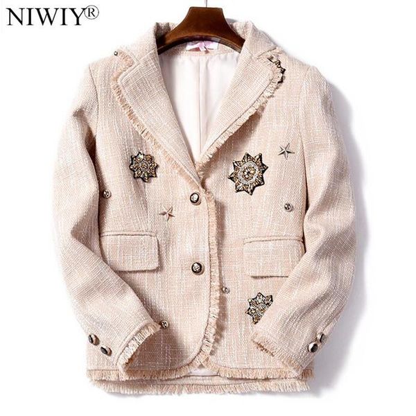 

women's jackets niwiy beaded tassels tweed winter coat women jacket sacos mujer invierno 2021 long sleeve bomber casaco feminino k8644, Black;brown