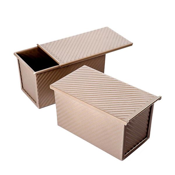 

pullman loaf pan with lid non-stick bakeware bread toast gold mold aluminum alloy corrugated cake kitchen tools delicious dishes & plates