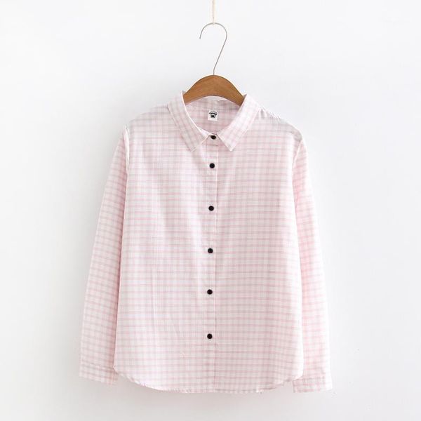 

women's blouses & shirts 2021 spring blouse for women long sleeve shirt female plaid pink blue big size, White