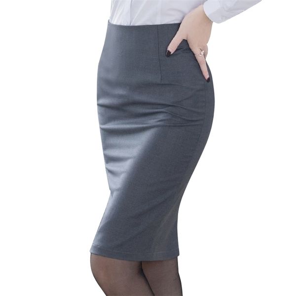 

elegant women's pencil skirt fashion korean ol style plus size high waist knee length work office bodycon skirt 210724, Black