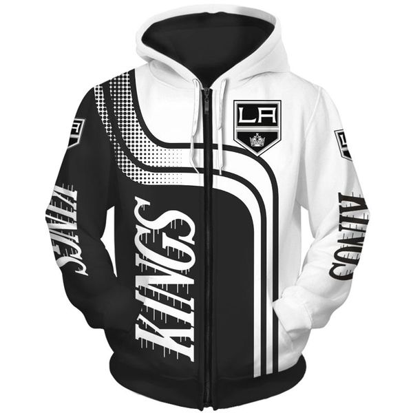 

men's hoodies & sweatshirts los angeles fashion long sleeve 3d kings zip black and white stitching letter crown printing sweatshirt