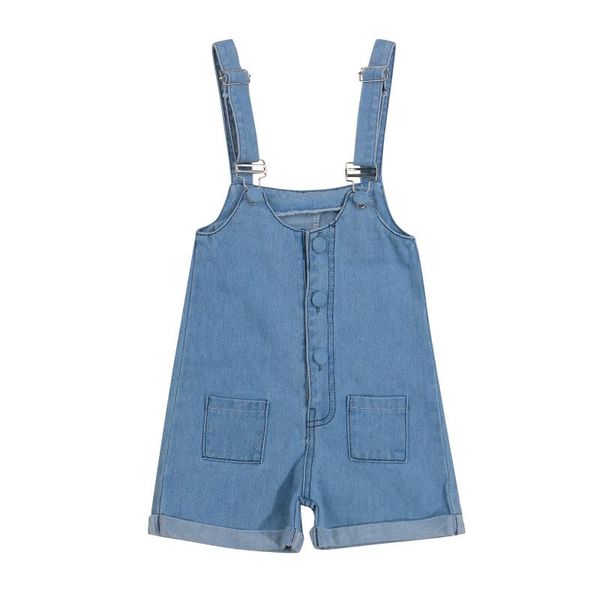 

jumpsuits kid girls boys suspender overalls summer sweet style toddlers solid color pocket decoration button for 2-6years, Blue