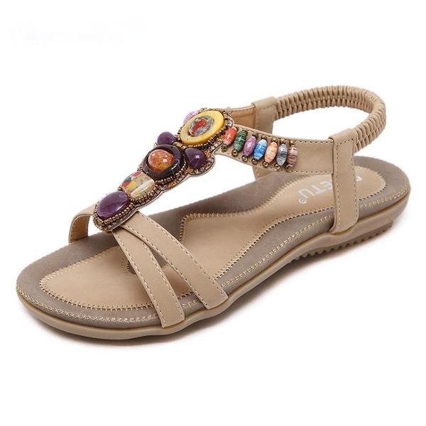 

sandals women summer beach 2021 flip flops flat bohemian beaded soft ladies size 44 45, Black