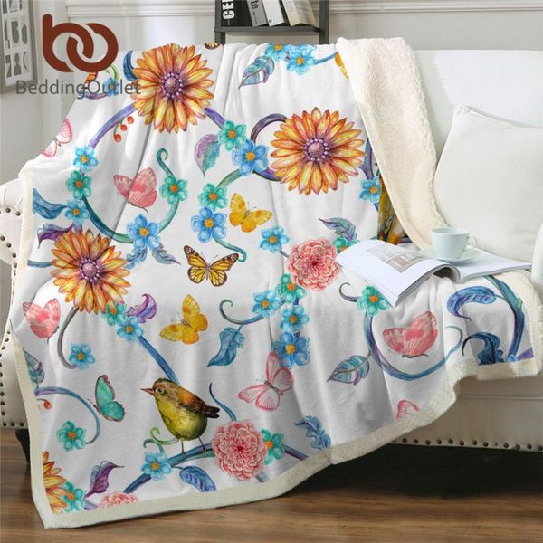 

beddingoutlet flowers plush blanket watercolor floral blankets for bed colorful summer bedspread vine with birds sherpa