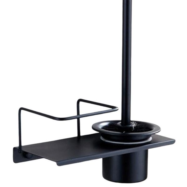 

modern wall mounted 304 stainless steel black toilet brush holder with cup, bathroom hanging storage shelf shelves