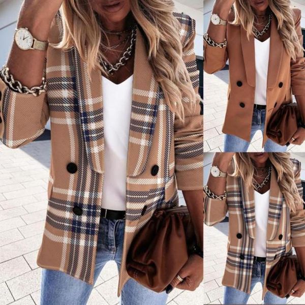 

autumn winter long sleeve double breasted fashion printed suit, Black;brown